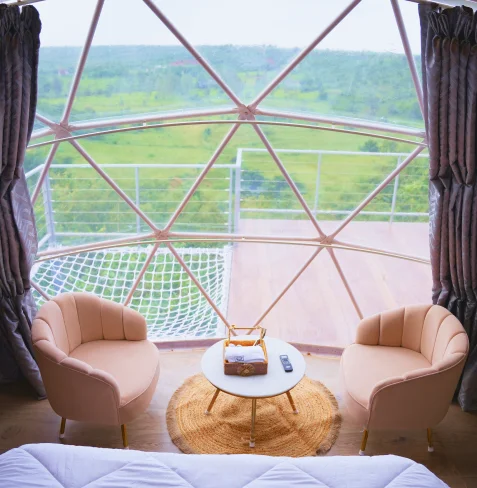 Dome window looking out to the infinity hammock