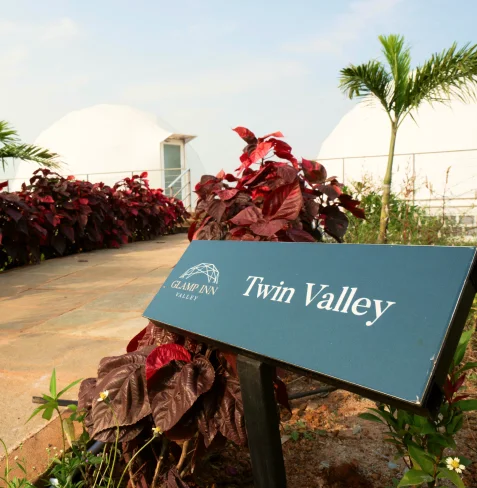 Twin Valley path markers among crimson leaves