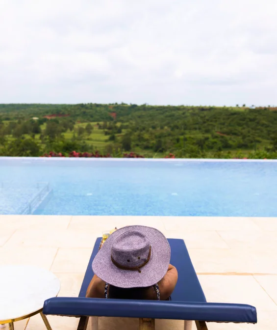 Poolside relaxation with mountain breeze