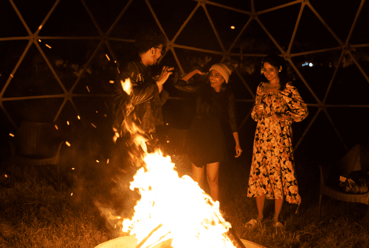 Friends around a bonfire